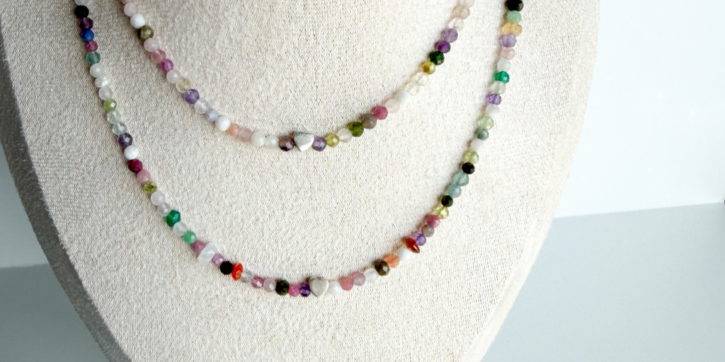 Layered Full Circle necklaces with colorful gemstone beads